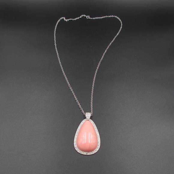 22" Silver Tone Chain & Faux Pink Stone Necklace - Picture 2 of 7